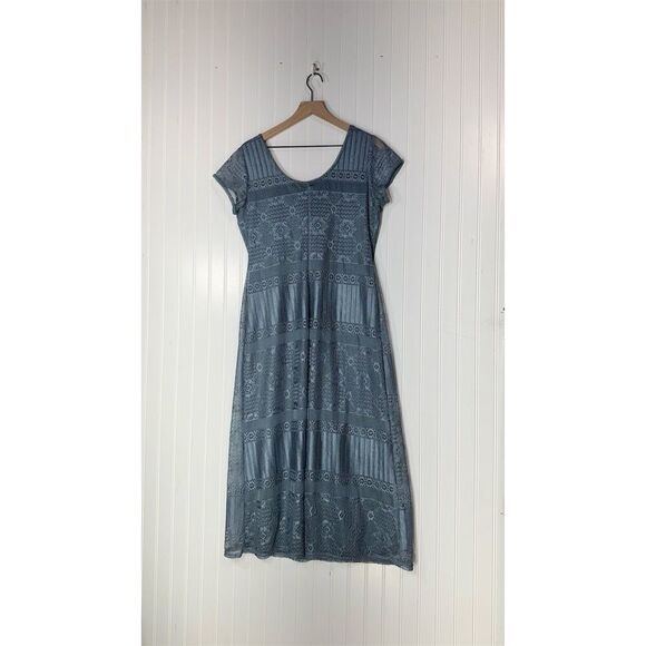 Vintage Y2K Caroline Wells Blue Crochet Lace Midi Dress Cottagecore Boho S/M - Picture 3 of 6